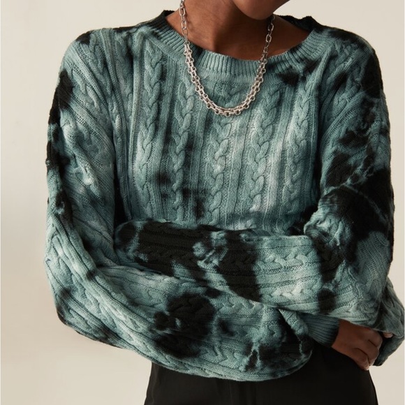 Tie dye teal navy knit cropped sweater. 100% Cotton - Picture 5 of 10